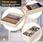 Soft Scarf Organizer for Drawer 3 Set Fabric Storage Bins with 6, 7, and 8 Compartments for Scarves and Accessories Non-damaging Flexible Storage for Home Organization (Beige)