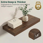Floating Shelves for Wall 24 in x 9.3 in Deep, Wall Mounted Rustic Wood Shelf with Invisible Brackets for Storage & Display, Living Room Bedroom Bathroom, Walnut, 2 Pack