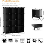AWTATOS Cube Storage Organizer Closet Storage Shelves DIY Stackable Plastic Storage 12 Cube Bookshelf, Ideal Storage Organizer for Closet, Home, Bedroom, Black