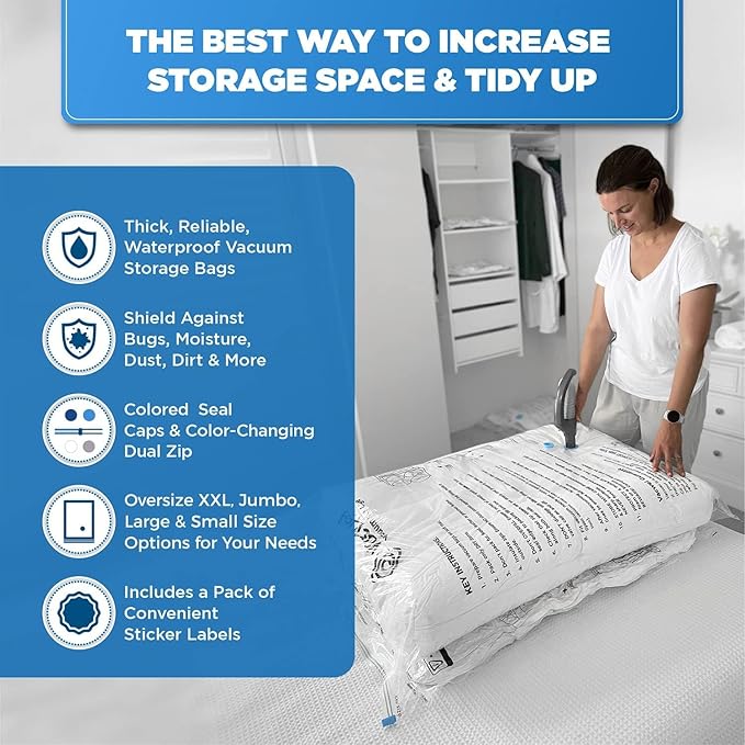 10-Pack XXL - Jumbo Vacuum Storage Bags - Space Vacuum Storage Bags for Clothing Space - Ideal for Comforters, Blankets & Sealing Large Oversize Clothing Post-Winter - 10x XXL Size (47x35in)