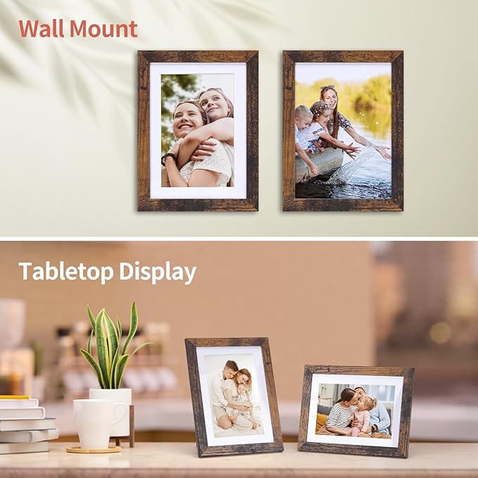 Lyeasw 4x6 Picture Frame 15 Pack, Rustic Brown Bulk Photo Frames 5 x 7 Matted to 4 x 6 Pictures, Display 4x6 with Mat or 5x7 without Mat, for Wall or Tabletop
