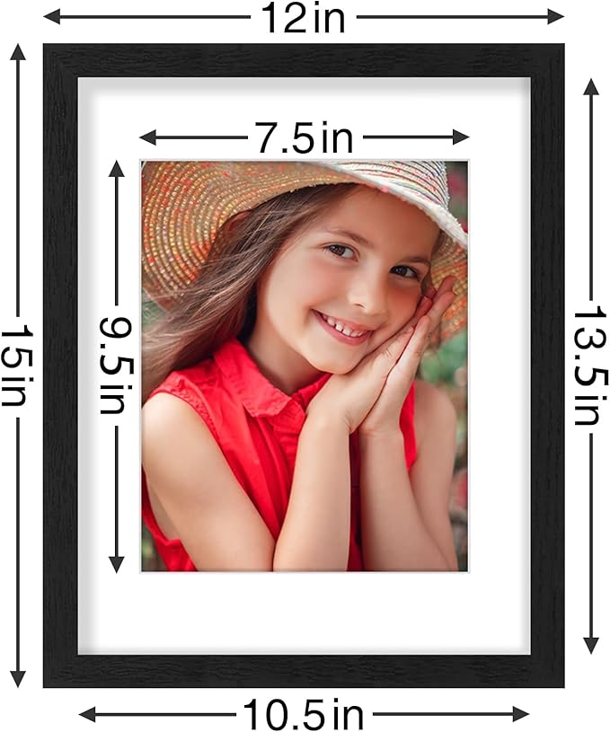 Vittanly 11x14 Picture Frames Set of 9, Display 8x10 Pictures with Mat or 11x14 without Mat, Photo Frames for Wall or Tabletop with Plexiglass, Engineered Wood, Black&Brown&Grey