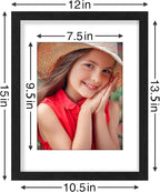 Vittanly 11x14 Picture Frames Set of 9, Display 8x10 Pictures with Mat or 11x14 without Mat, Photo Frames for Wall or Tabletop with Plexiglass, Engineered Wood, Black&Brown&Grey