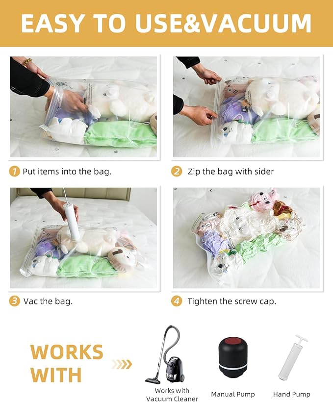 Vacuum Storage Bags for moving, Vacuum Seal Bags for Memory Foam, Latex, Clothing & Bedding, Space Saver Bags (10 Small)
