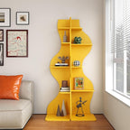 YOWOS Modern Corner Shelf, 5 Tier High Corner Bookshelf for Small Spaces, Scalloped Corner Bookshelf and Storage, Wooden Display Stand for Plants, Books and Decorations (Yellow)