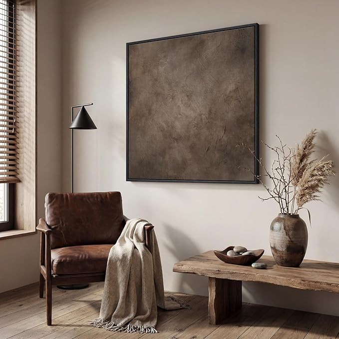 Framed Neutral Abstract Wall Art, Modern Brown Canvas Prints Artwork for Walls, Contemporary Minimalist Square Pictures for Living Room Bedroom Dining Room Hallway Office Wall Decor, 30x30 In