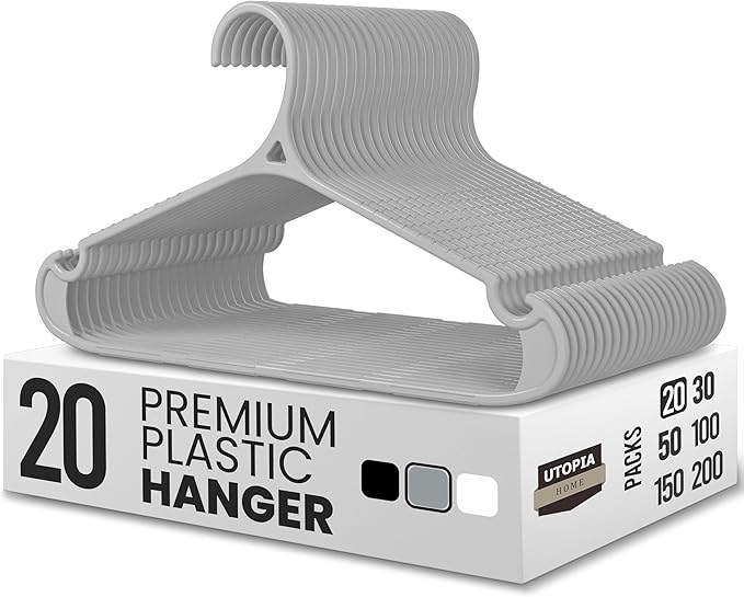 Utopia Home Clothes Hangers - Standard Plastic Hangers Space Saving - Durable Coat Hangers 20 Pack (Grey)