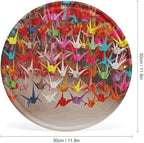 Wall Picture, with Origami Paper Cranes Printed Circular Iron Hanging Picture,Wall Art Decor,Home for Bedroom Living Room Bathroom Decor,Iron Painting 11.8X11.8 in