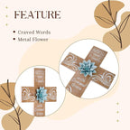 TRENDIN Rustic Cross Decor for Wall, Wooden Decorative Wall Cross with Metal Flowers, Bless Our Family Christian Home Decor, Farmhouse Hanging Art for Living Room, Entryway, Bedroom