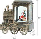 Wondise Lighted Christmas Snow Globes Musical Lantern with Timer, Battery Operated and USB Powered Spinning Water and Swirling Glitter Train Shape Holiday Decoration