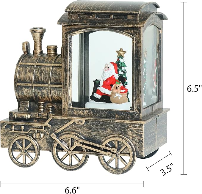 Wondise Lighted Christmas Snow Globes Musical Lantern with Timer, Battery Operated and USB Powered Spinning Water and Swirling Glitter Train Shape Holiday Decoration
