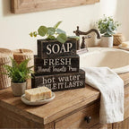 Lineshading 4 Pcs Bathroom Shelf Decor Sign Farmhouse Bathroom Decor and Accessories Rustic Eucalyptus Leaves Block Sign Soap Fresh Hand Towel Free Table Centerpiece for Home Toilet Hotel Campsite