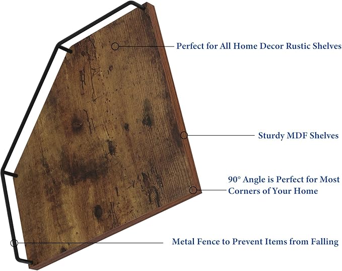 Trwcrt Corner Shelf Wall Mounted Set of 3, Floating Wall Shelves Rustic Wooden Storage Shelves for Bedroom, Bathroom, Living Room, Brown