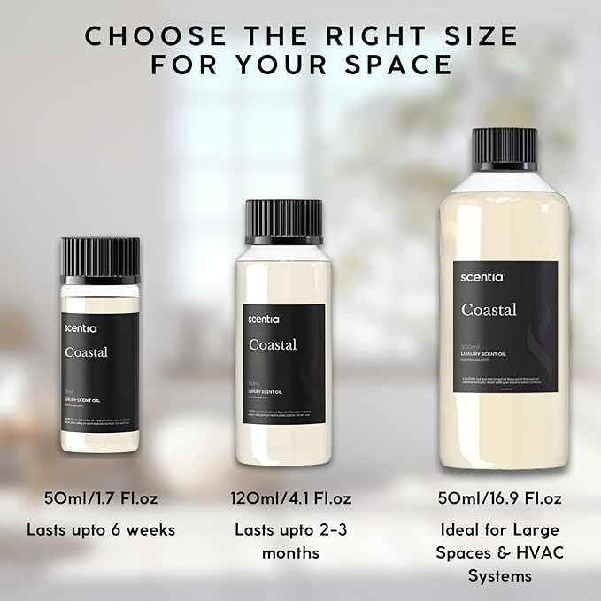 Scentia Hotel Diffuser Oil Inspired by 5-Star Hotel Scent - 50 mL 1.69 fl oz - Essential Oil Blend Botanical Jasmine, Bergamot & Fresh Marine Notes Aromatherapy Diffusers - Coastal