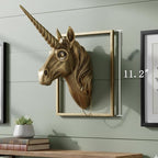JJALIGHTS Exquisite Resin Animal Head Wall Sculpture (Gift Metal Frame) - Imitation Copper Vintage Decor for Living Room, Bedroom & Office | Decorative Wall Hanging Art (Unicorn)