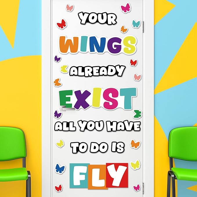 gisgfim Classroom Bulletin Board Decoration Set Wall Door Decor Colorful Classroom Decorations for Kindergarten Preschool Elementary Middle School(Your Wings Already Exist)