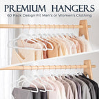 HOUSE DAY White Velvet Hangers 60 Pack, Premium Non-Slip Felt Clothes, Sturdy Heavy Duty Coat, Durable Hangers for Suits, Space Saving with No Hanger Mark, 360° Swivel Rotating Rose Gold Hook