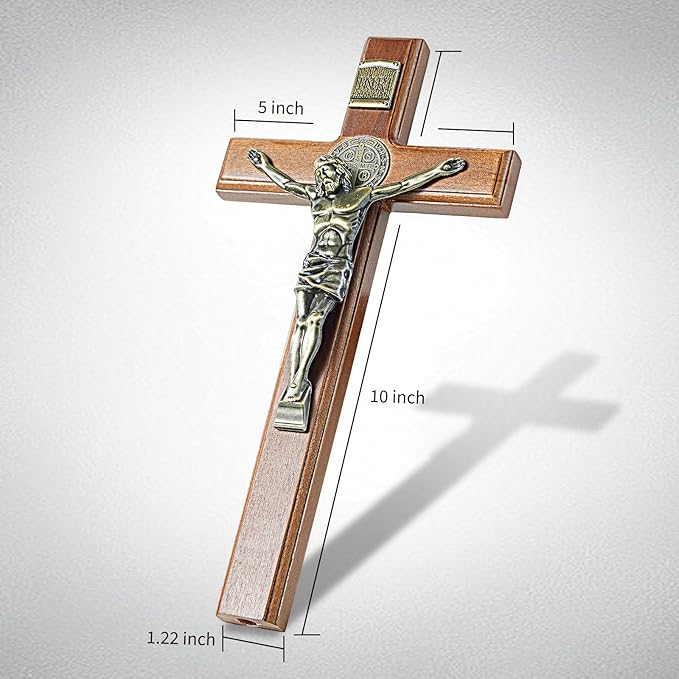 ACHIBANG 10.7" Wooden Standing Crucifix, Two-Way Catholic Jesus Cross Stand for Wall or Tabletop, Solid Faith Decor for Home