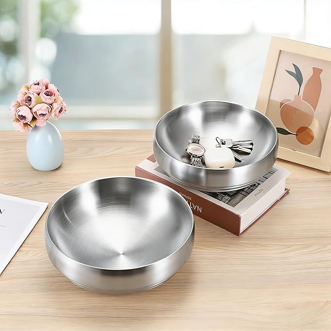Key Bowl for Entryway Table 8.3" Modern Decorative Bowl Catchall Bowl for Candy Fruit Serving Bowls for Kitchen Counter, Coffee Table,Silver