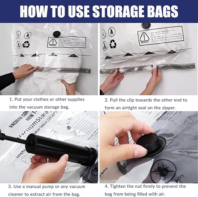 6 Pack Vacuum Storage Bag with Hand Pum,Space Saver Bags(2 jumbo,2 medium,2 small) Compression Packing Bags,Vacuum Seal Bags for Clothes Travel Bedding Blanket Pillows Comforters