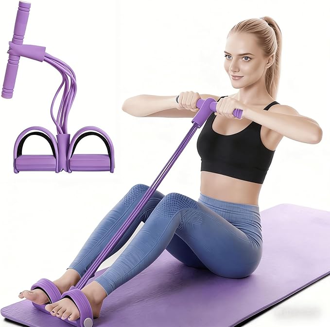 Pedal Resistance Bands with Handles, Upgrade 6-Tubes Manual Tension Training Pedal, Natural Rubber Multifunction Fitness Bands for Abdomen/Waist/Arm/Leg Stretching Slimming Training (Purple)