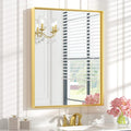 Keonjinn Gold Bathroom Vanity Mirror 28” x 36” Rectangular Wall Mirror Brushed Metal Frame Rectangle Bathroom Mirror for Over Sink Modern Farmhouse Square Corner Framed Mirror(Horizontal/Vertical)