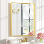 Keonjinn Gold Bathroom Vanity Mirror 28” x 36” Rectangular Wall Mirror Brushed Metal Frame Rectangle Bathroom Mirror for Over Sink Modern Farmhouse Square Corner Framed Mirror(Horizontal/Vertical)