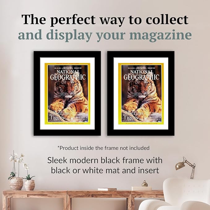 Creative Picture Frames 10 x 12 Magazine Frame with Full-Strength Glass, Holds Up To A 1/4" Thick Media with Installed Hangers for Easy Mounting, 12x14 Manhattan Black Frame with White Mat