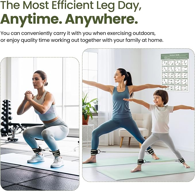 VITEVER Ankle Resistance Bands with Cuffs for Women, Leg Glute and Booty Workout Equipment for Home Gym, Pilates Equipment, Ankle Weights with Green Resistance Bands for Kickbacks Hip Fitness Training