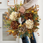 WANNA-CUL 24 Inch Fall Spring Wreaths for Front Door with Hydrangea,Little Pumpkins-Fall Decorations for Home,Fall Door Wreath Decor for Summer,Autumn,Harvest, Halloween or Thanksgiving