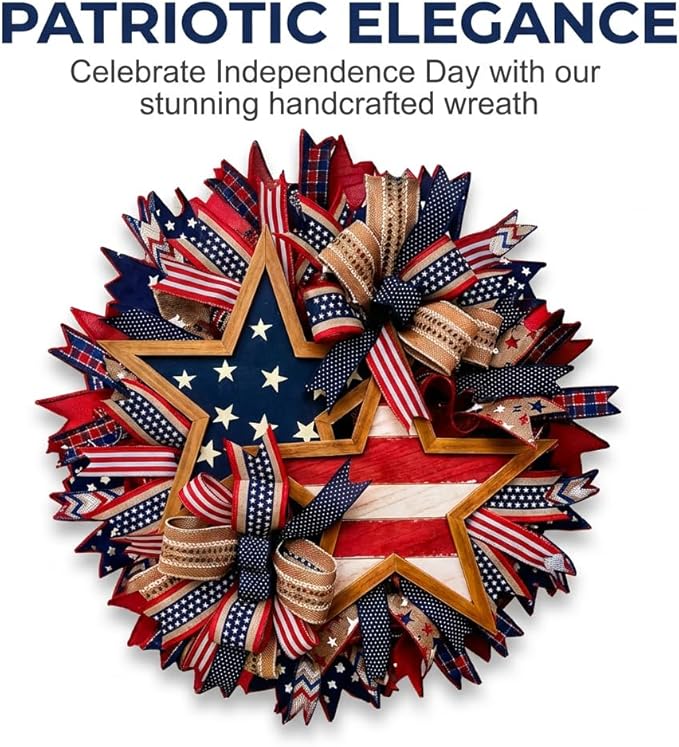 Patriotic Wreaths for Front Door, 250 Anniversary Wreath 4th of Red White and Blue Wreath, Memorial Day Flag Wreaths for Indoor Outdoor Porch Decory Holiday Decorative (#A)