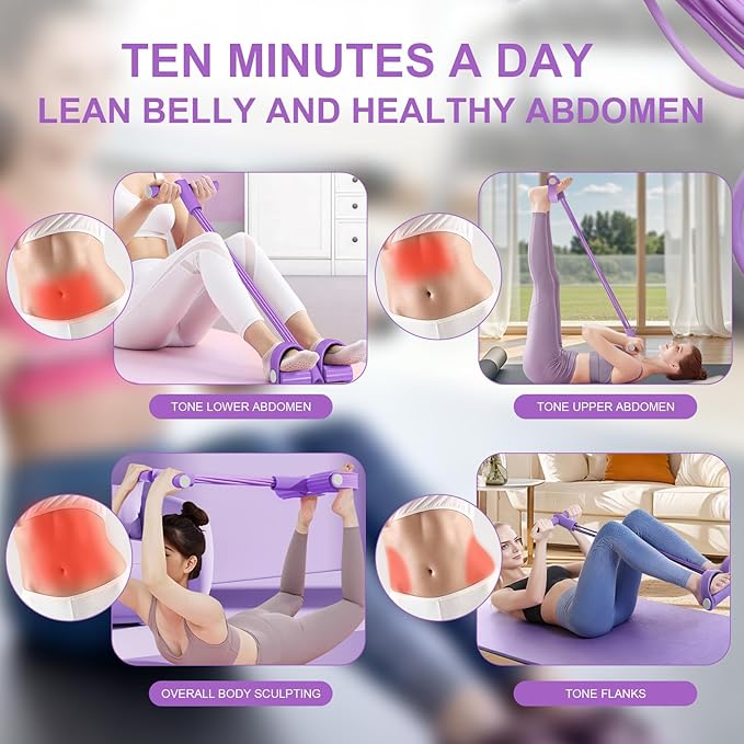 Pedal Resistance Bands with Handles, Upgrade 6-Tubes Manual Tension Training Pedal, Natural Rubber Multifunction Fitness Bands for Abdomen/Waist/Arm/Leg Stretching Slimming Training (Purple)