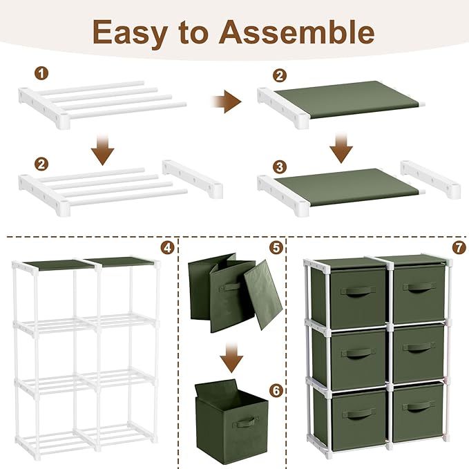 6 Cube Storage Organizer with Shelf Back to School Boxes 11 Inch Toy Storage Bins Closet Organizers Drawers Fabric Dresser for Playroom Books Bedroom Dorm Kitchen (Dark Green)