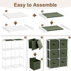 6 Cube Storage Organizer with Shelf Back to School Boxes 11 Inch Toy Storage Bins Closet Organizers Drawers Fabric Dresser for Playroom Books Bedroom Dorm Kitchen (Dark Green)
