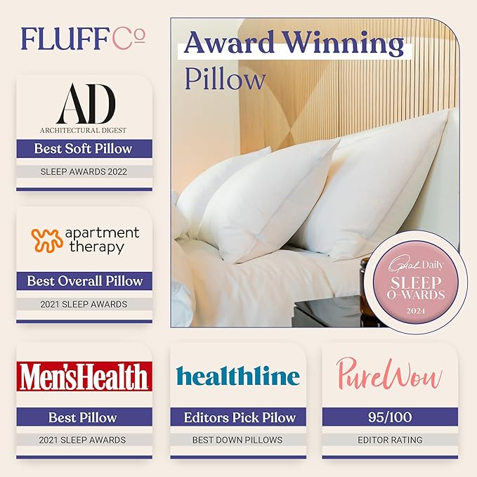 FluffCo Zen Fluff Pillows - Down Alternative - King Bed Pillow for Sleeping Made in USA - Luxury Hotel-Quality Pillow - 100% Cotton, 300 Thread Count (Soft King Size 1 Pack)