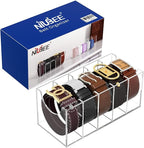 NIUBEE Belt Organizer, Acrylic Belt Storage Holder for The Closet, 5 Compartments Display Case for Tie and Bow Tie