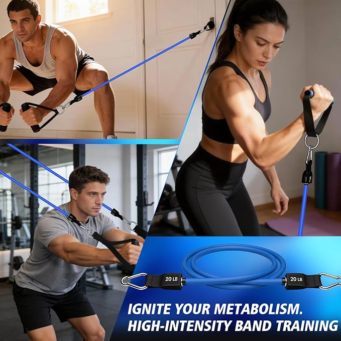 WHATAFIT Resistance Bands Set with Handles - Exercise Bands Home Gym Strength Training Equipment, Includes Door Anchor & Ankle Straps for Full Body Workout Bands, Physical Therapy - for Men and Women