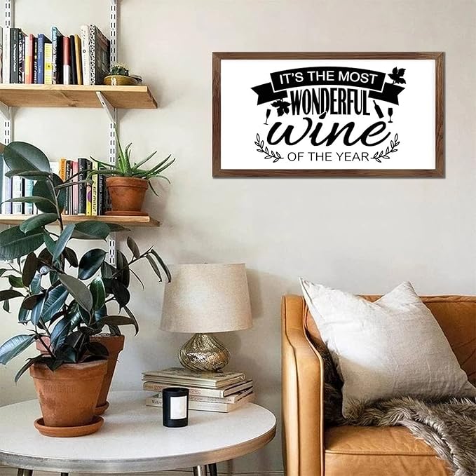 Scripture Verses 12x22in Hanging Wall Sign with Positive Saying Its the Most Wonderful Wine of the Year Vintage Style Apricot Frame Wooden Plaque for Cottage Bedroom Farmhouse Porch Wall Decor