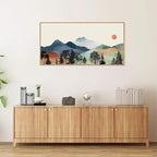 SIGNINART Boho Mountain Framed Canvas Wall Art, Watercolor Nature Landscape Art Prints, Modern Sunrise Art Paintings, Green Forest Wall Decor for Living Room, Bedroom, Office 20"x40"