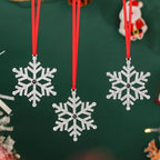 Set of 3 Christmas Hanging Ornaments - Silver Snowflake Star Pawprint Christmas Tree Decor for Xmas Tree Gift Decorative Hanging Ornaments Hanging Pendants (3, Silver Snowflake)