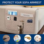 Remote Control Holder for Armchair, Couch Caddy Organizer TV Remote Holder for Recliner Couch With 6 Pockets, Non-Slip Arm Chair Caddy Bedside Table Organizer for Magazine, Tablet, Phone (Off-White)