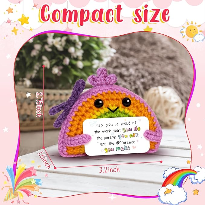 Handmade Positive Rainbow Crochet Doll, Inspirational Thank You Gift for Coworkers Boss Leader Staff, Positive Energy & Appreciation "May You Be Proud of The Work That You Do" Perfect for Retirement