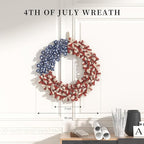 Patriotic Wreath 18 Inch American Flag Wreath for Front Door, Burlap Red White and Blue Decor with Stars Stripes and Timer-Equipped Light Strip for 4th of July Memorial Day Veterans Day