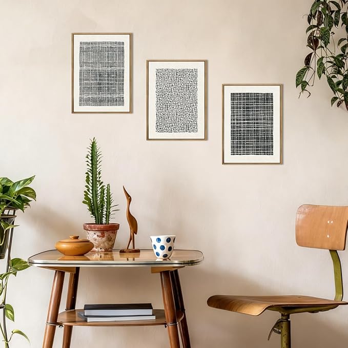 BINCUE Abstract Geometric Line Wall Art Minimalist Artwork Modern Neutral Wall Decor Framed Black Wall Artwork Black Abstract Art Prints Neutral Paintings for Living Room Bedroom Office Bathroom 12" Lx16 W Set of 3