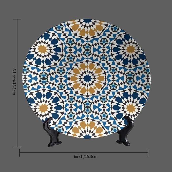 Turkish Decorative Ceramic Plates, 10 Inch, Blue Round Display Plate, Hanging Decorative Plate with Display Stand, Ceramic Craft for Wall Hanging Decorative