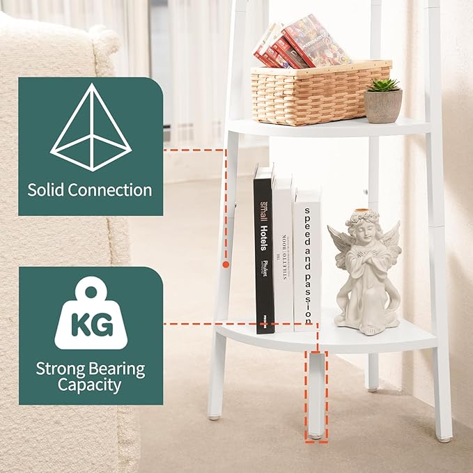 Yoobure Corner Shelf, 4-Tier Corner Bookshelf with Metal Frame & Wood Ladder Shelves - Display Shelf & Tall Bookcase, Plant Stand for Home Decor - Bedroom, Living Room, Office