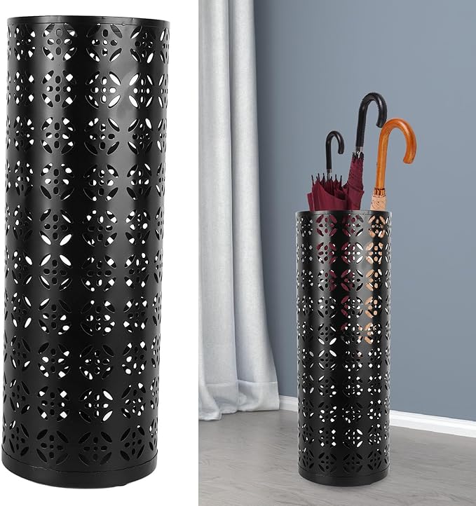 Umbrella Stand, Metal Umbrella Holder, Indoor Umbrella Rack Organizer with Hollow Design, Umbrella Storage for Entryway, Office, Home (Black)