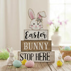 Moucuny 4 Pcs Easter Bunny Table Decoration Stacked Wooden Bunny Block Decor 3-tier Tabletop Sign with 3D Rabbit, Rustic Farmhouse Easter Decorations for Home Egg Hunt Party Centerpiece Gift
