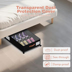 Under Bed Storage with Wheels - Rolling Underbed Containers with PVC Clear Lid & Dividers, 600D Oxford Fabric, PU Leather Handles, Adjustable Magic Tape Partition, XXL 66L (1, Black)