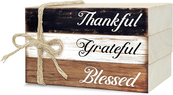 Decorative Books For Home Decor, Wood Book Stack For Table Decor, Thankful Grateful Blessed Decoration Books For Living Room Bookshelf Office, Thanksgiving Farmhouse Stacked Books Decoration (L77)